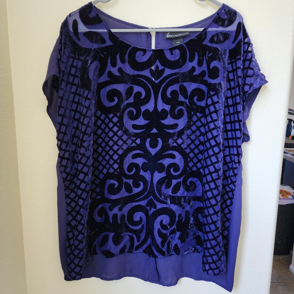 Lane Bryant Elegant Purple Velvet Top Short Sleeve Romantic Boho Feminine 18/20